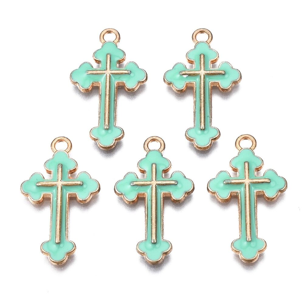 8184 100pcs Alloy Enamel Cross Pendant Charms Aquamarine Metal Tiny